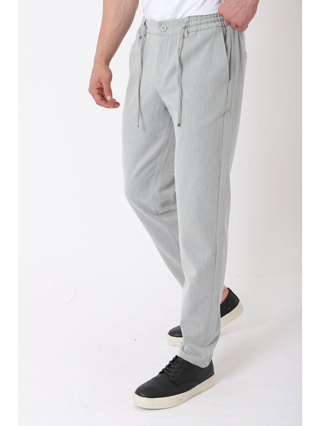 Gri Bel Lastikli Spor En Boy Jogger Pantolon CPT-4_0400-3