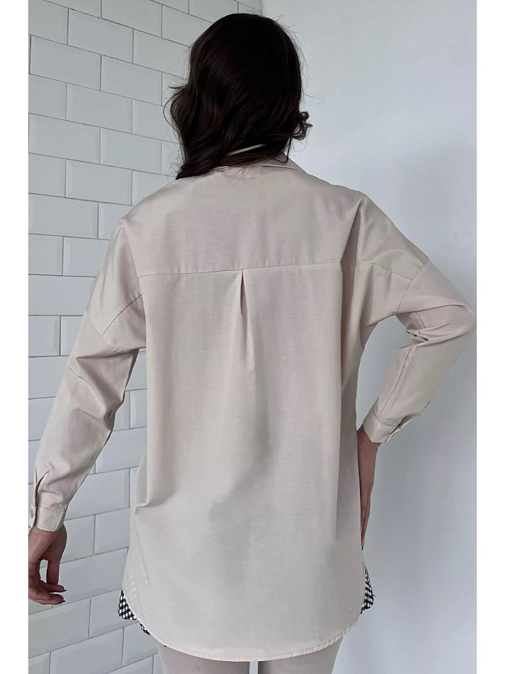 Bej Kadın Salaş Basic Gömlek-3
