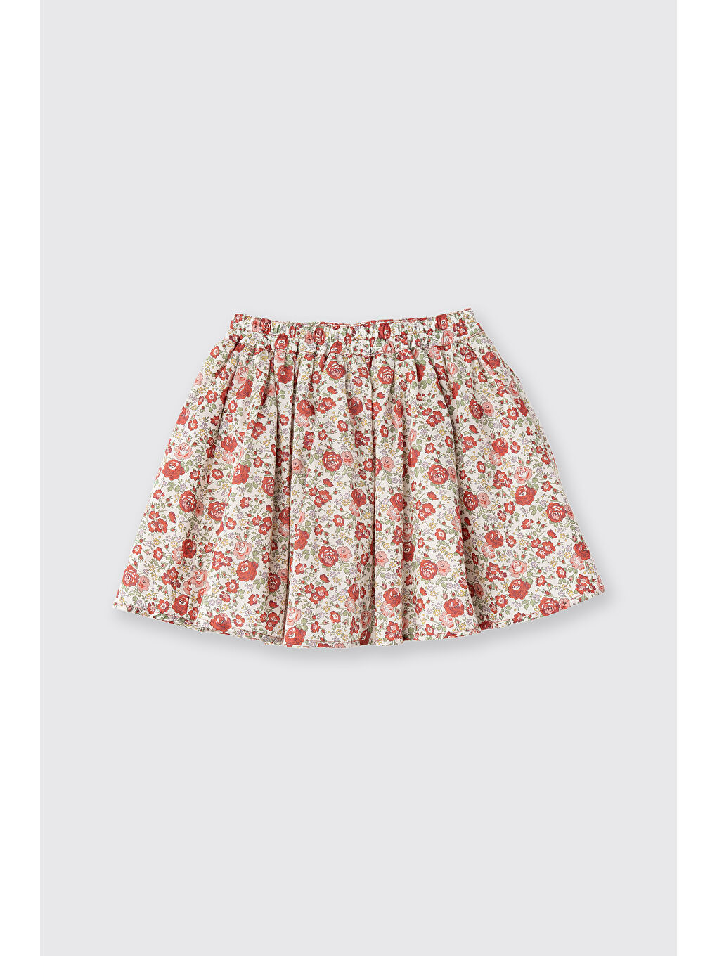 Kırmızı Liberty Kumaş Çiçek Desenli Kız Çocuk Etek-3
