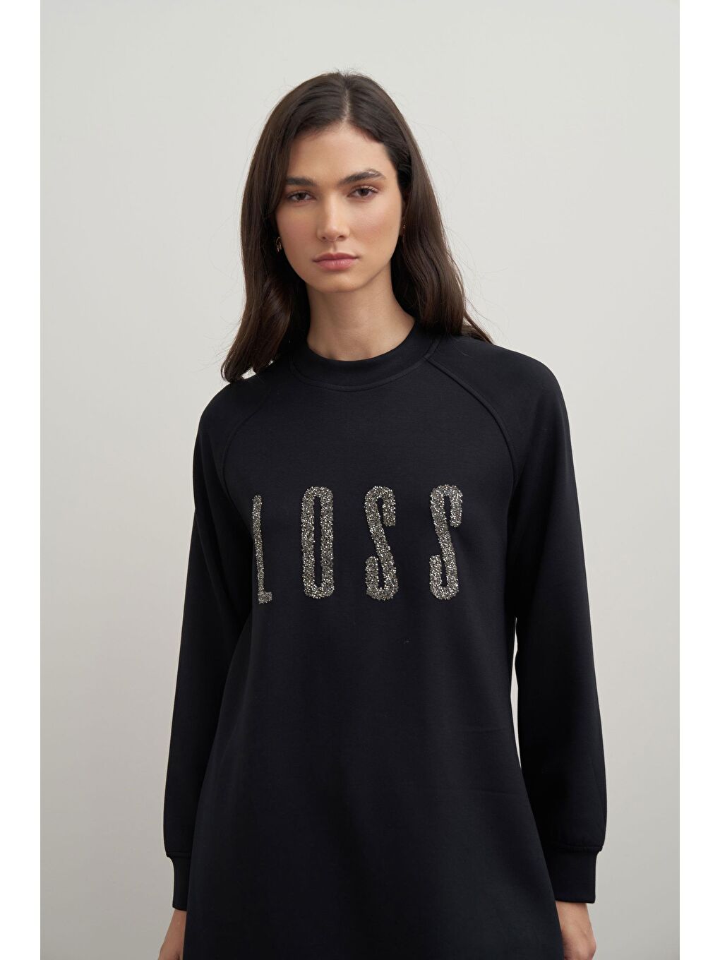 Siyah-Yumuşak Dokulu Baskılı Reglan Tunik-3