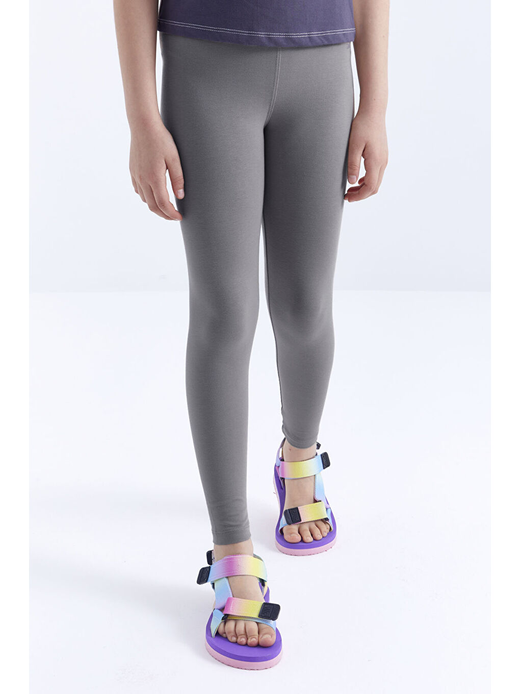 Koyu Gri Yüksek Bel Dar Paça Kız Çocuk Tayt - 75047-2