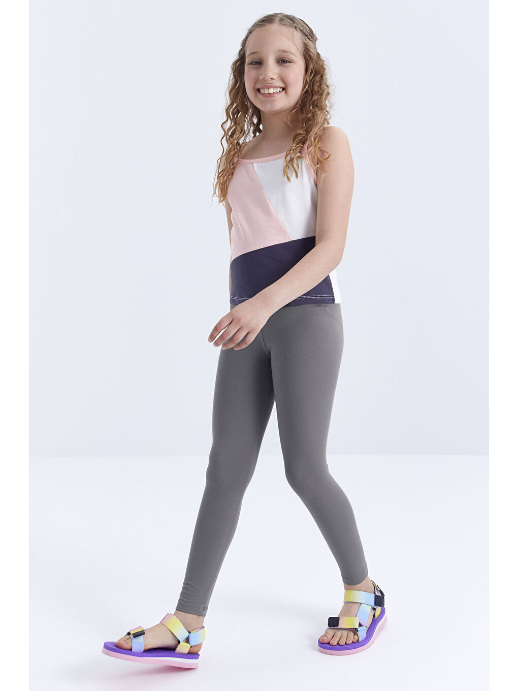 Koyu Gri Yüksek Bel Dar Paça Kız Çocuk Tayt - 75047-3