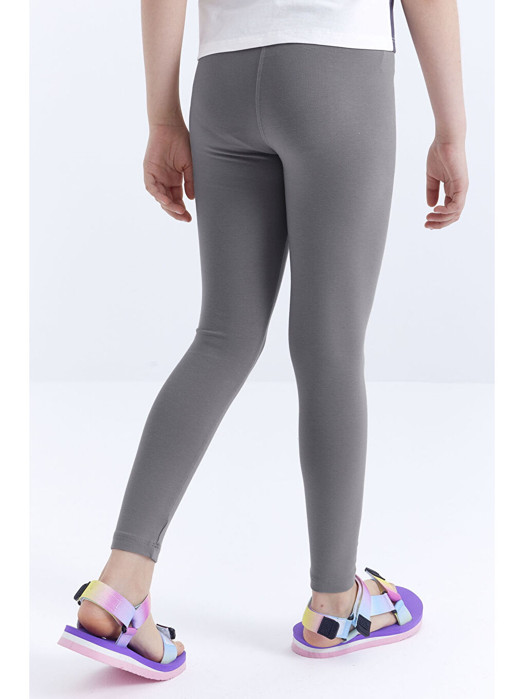 Koyu Gri Yüksek Bel Dar Paça Kız Çocuk Tayt - 75047-4