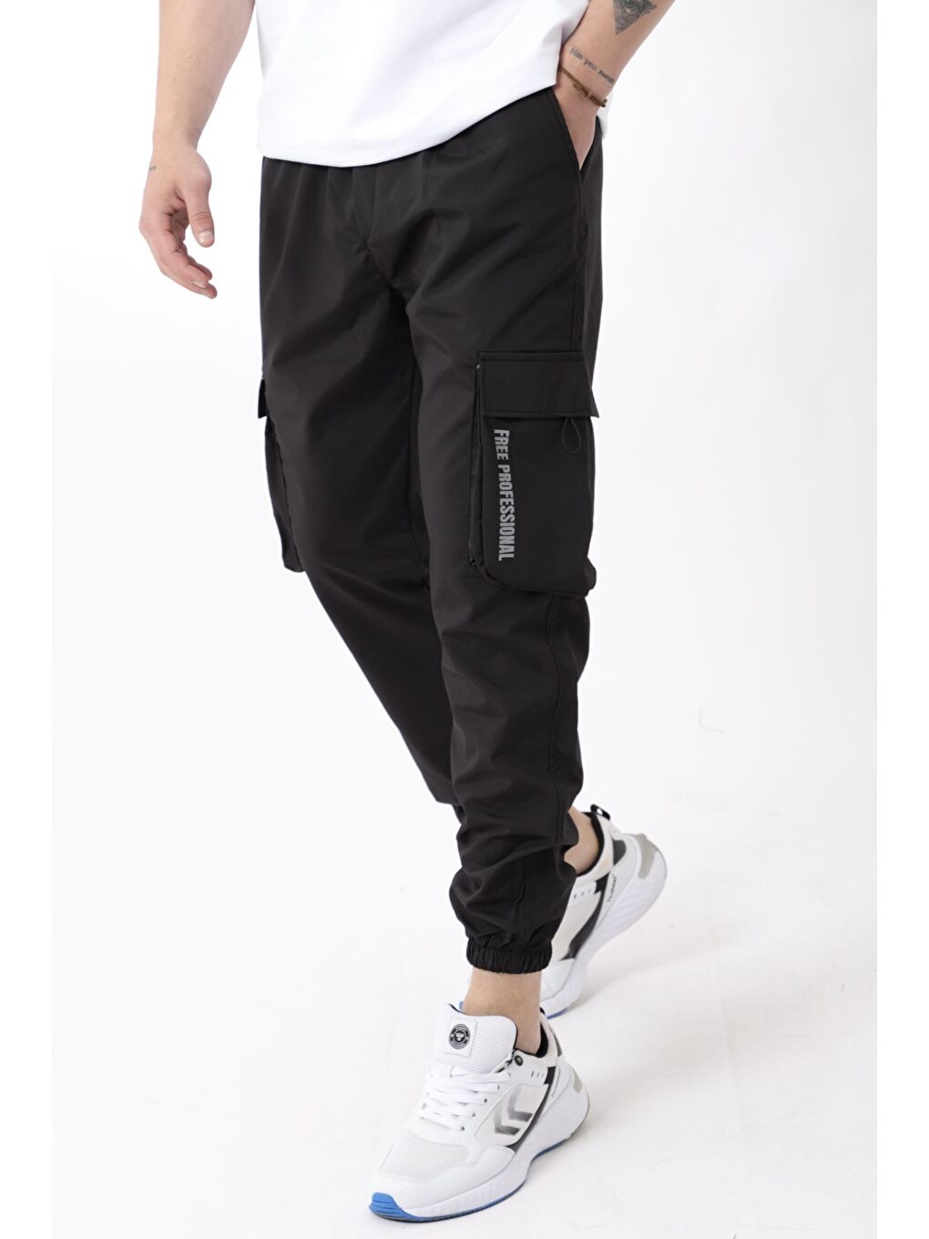 Stilkombin Siyah Paraşüt Kumaş Paça Lastikli Kargo/Jogger Alt PLDP 01_70093