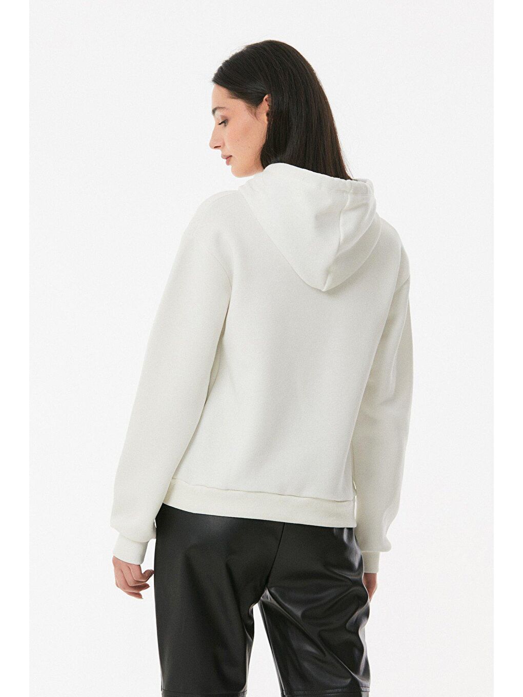 Ekru Nakışlı Kapüşonlu Sweatshirt-4