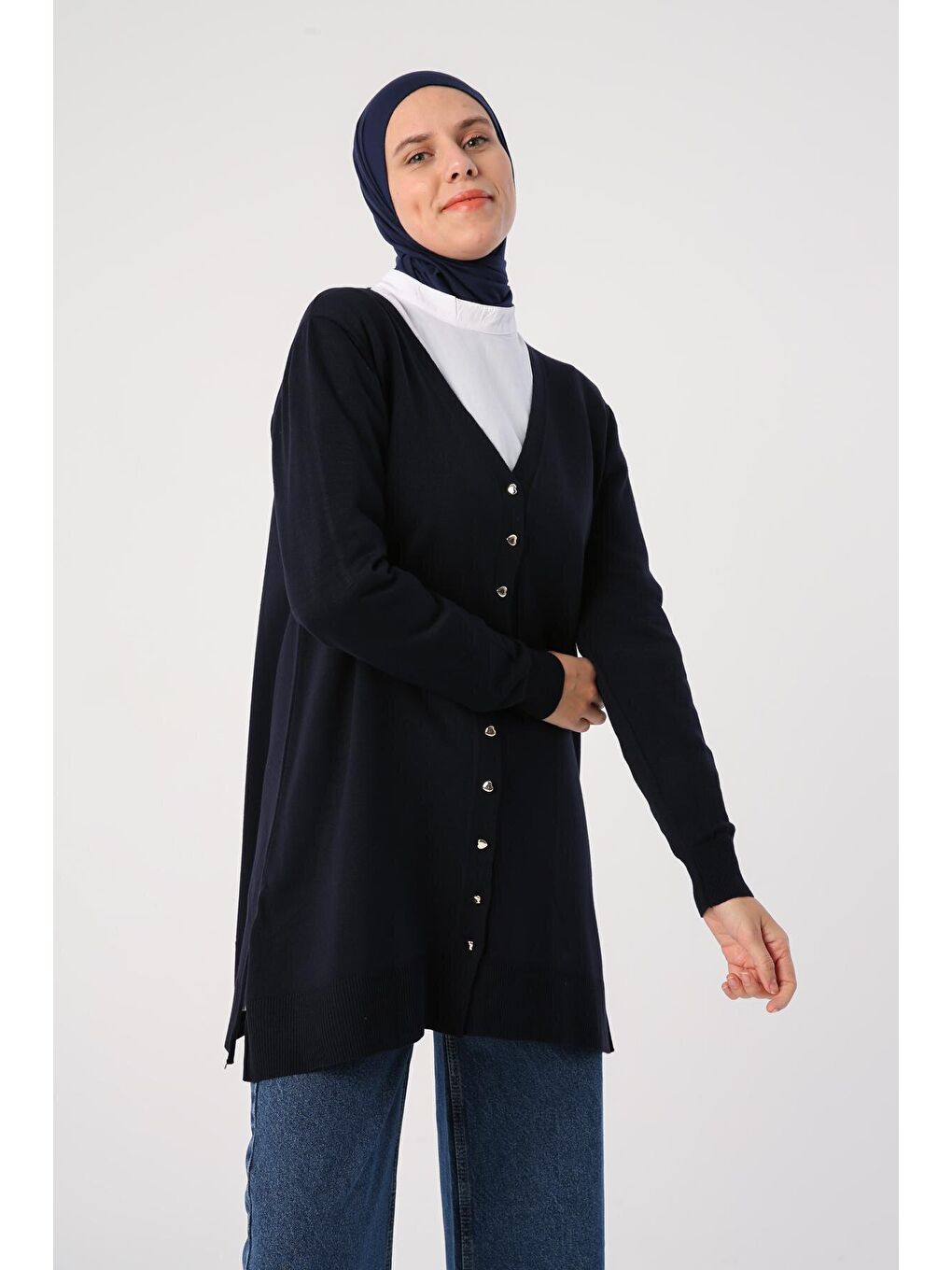 Lacivert V Yaka Uzun Triko Hırka