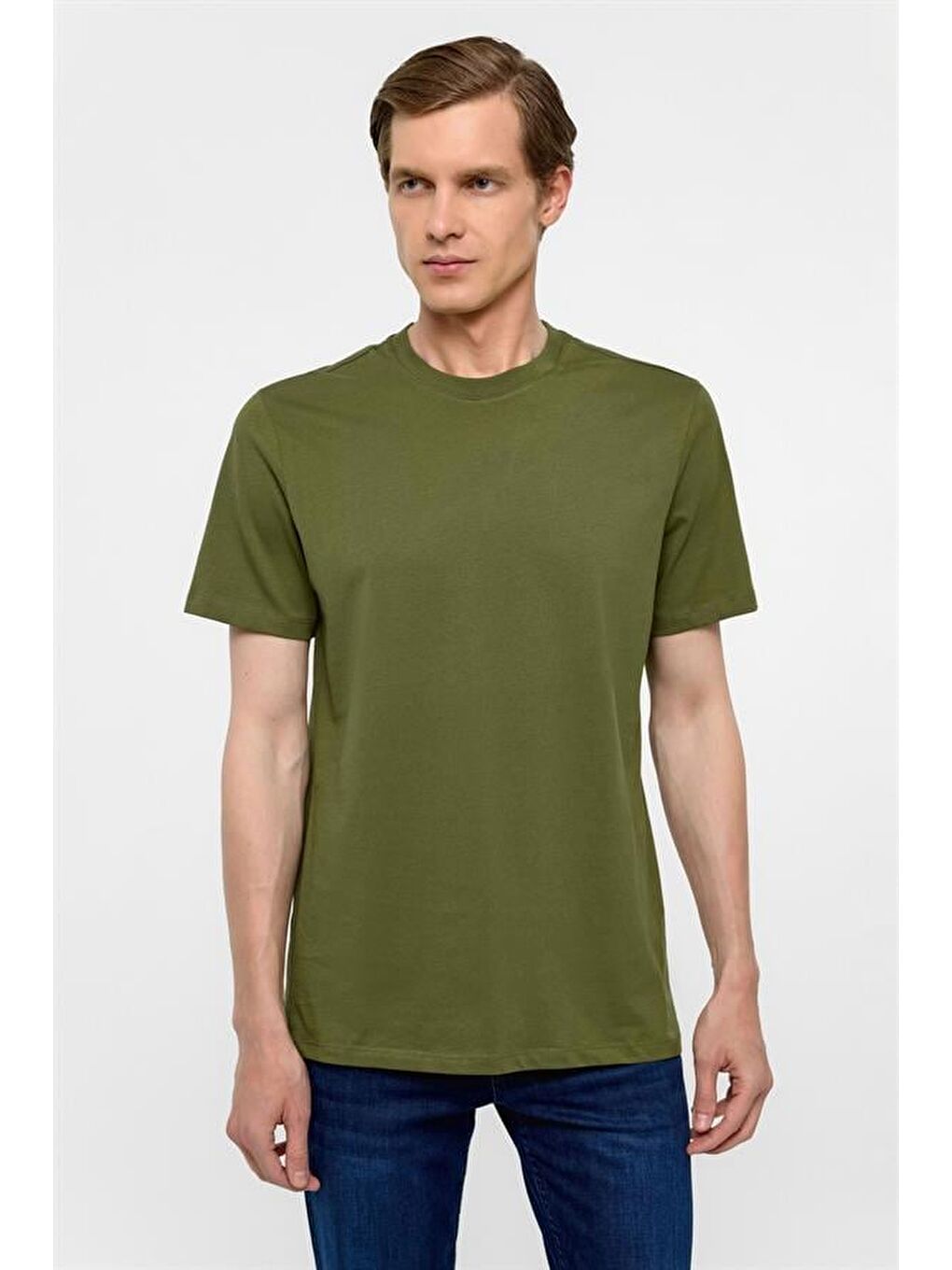 Koyu Yeşil Regular Düz Bisiklet Yaka Tişört