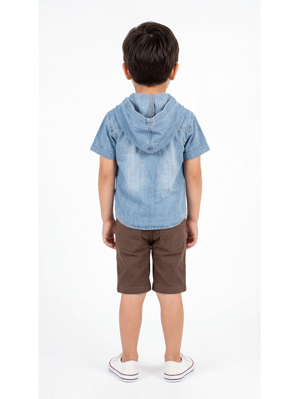 Kahverengi Baskılı Fermuarlı Cep Detaylı Erkek Çocuk Gömlek-Şort-Tişört Takımı-3