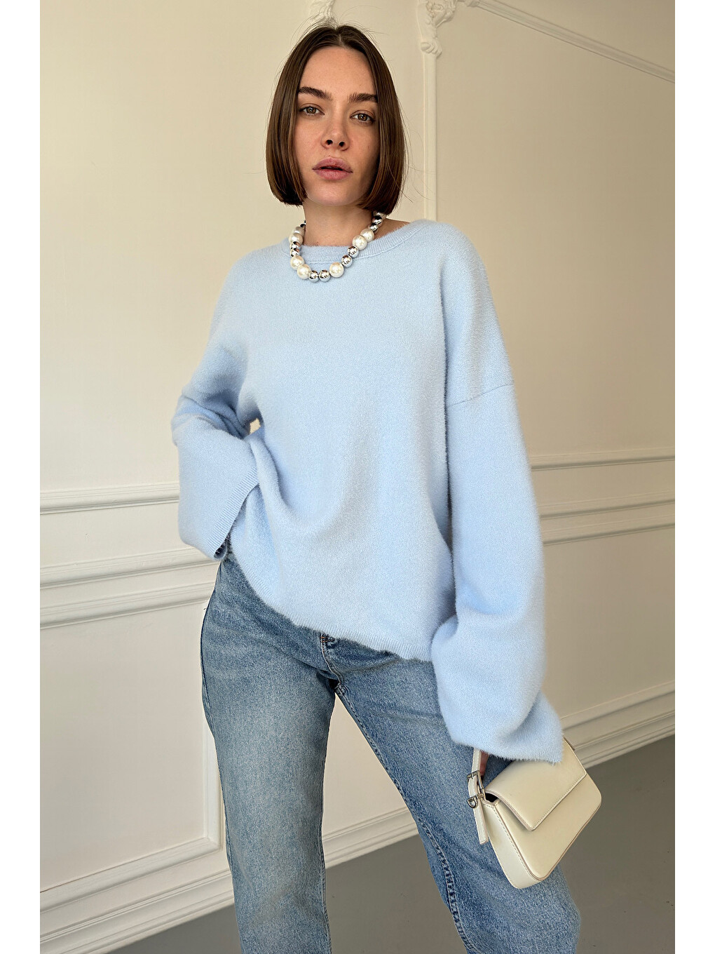 15915 Yumuşak Dokulu Triko Kazak - Mavi-2