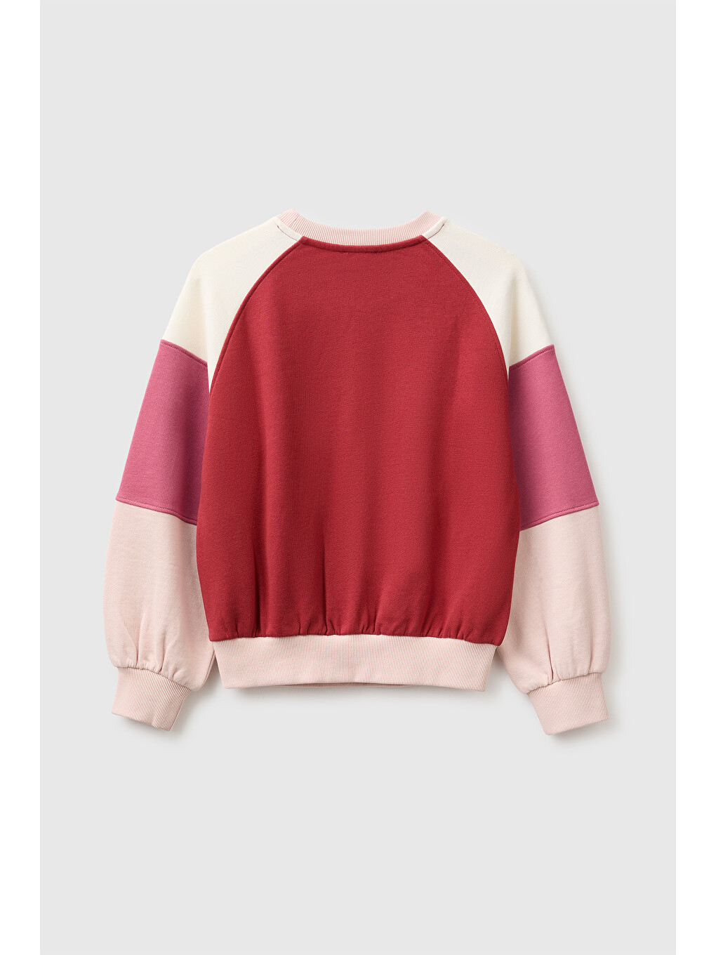 Pembe Kız Çocuk Pudra İşlemeli Renk Bloklu Reglan Kollu Bisiklet Yaka Sweatshirt-1