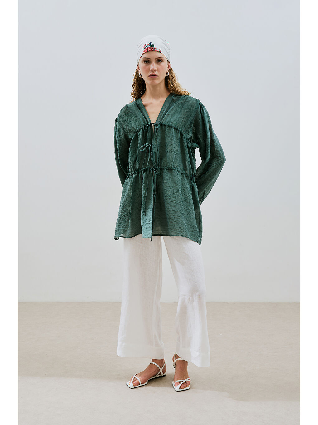 Büzgülü Bağlamalı Bluz Yeşil-1