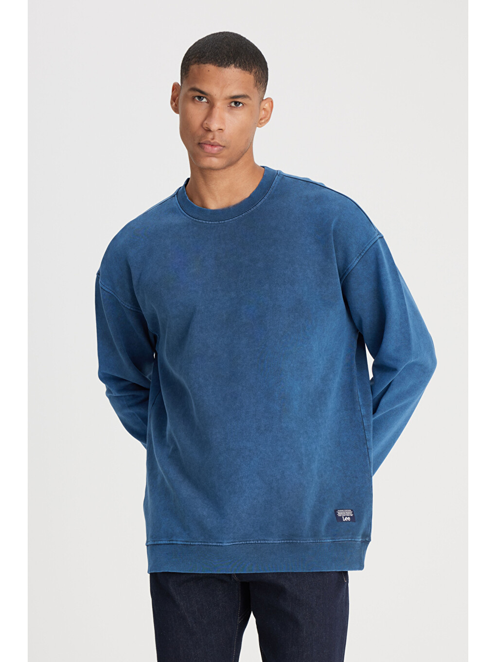 Loose Fit Bisiklet Yaka %100 Pamuk İndigo Sweatshirt-1