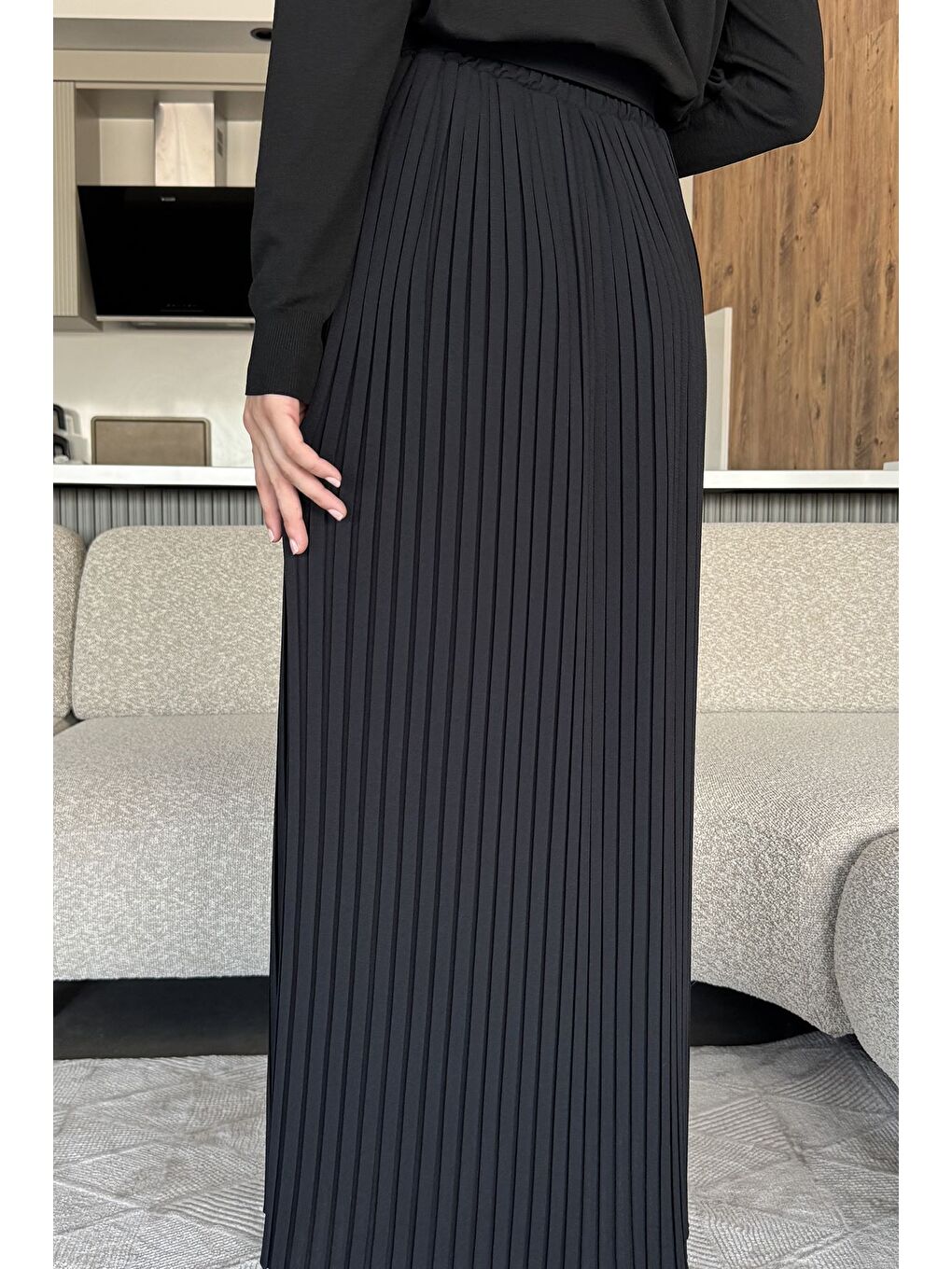 Siyah Kemerli Pileli Tesettür Etek (s,m,l,xl Uyumludur)-7