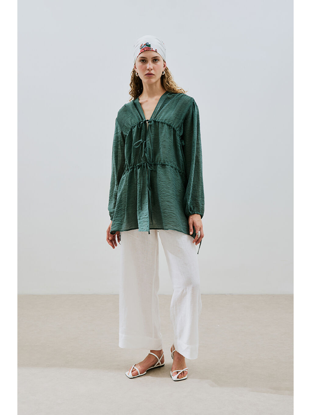 Büzgülü Bağlamalı Bluz Yeşil-2