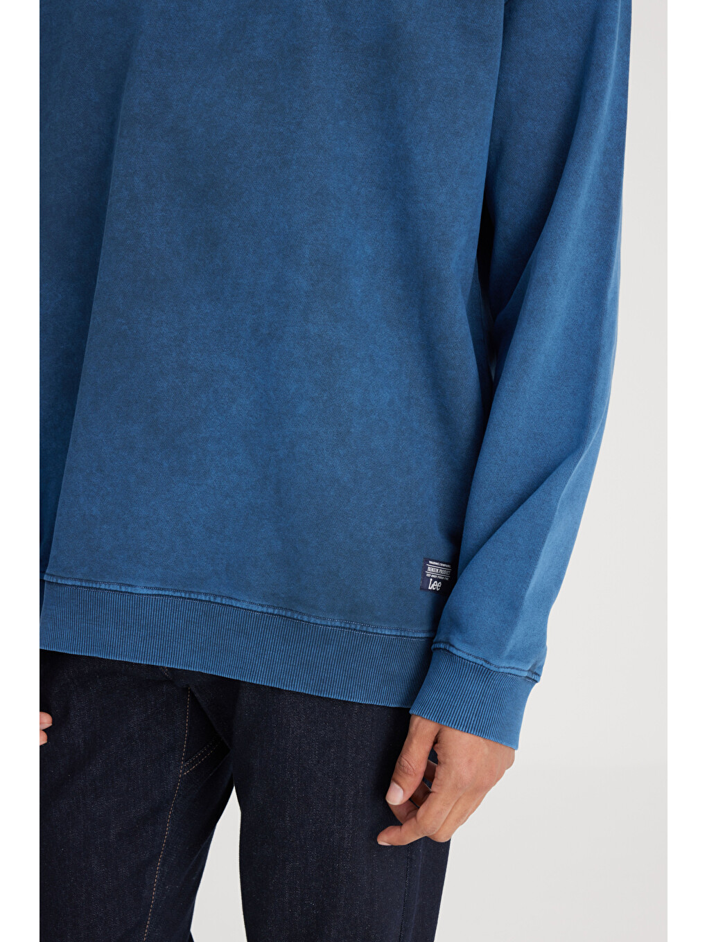 Loose Fit Bisiklet Yaka %100 Pamuk İndigo Sweatshirt-3