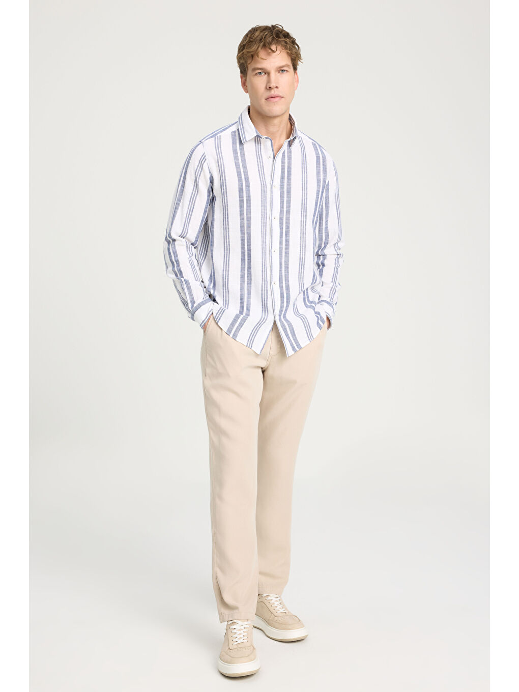 Relaxed Fit Geniş Kesim %100 Pamuk Lacivert Gömlek-2