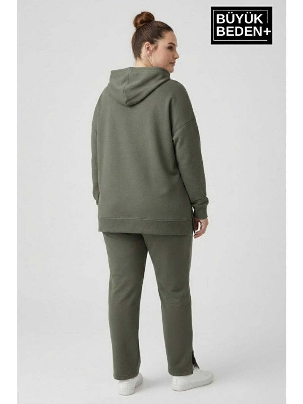 Haki Büyük Beden Kapüşonlu Capri İsland Baskılı Tunik ince Sweatshırt SPR26BTK991-2-2