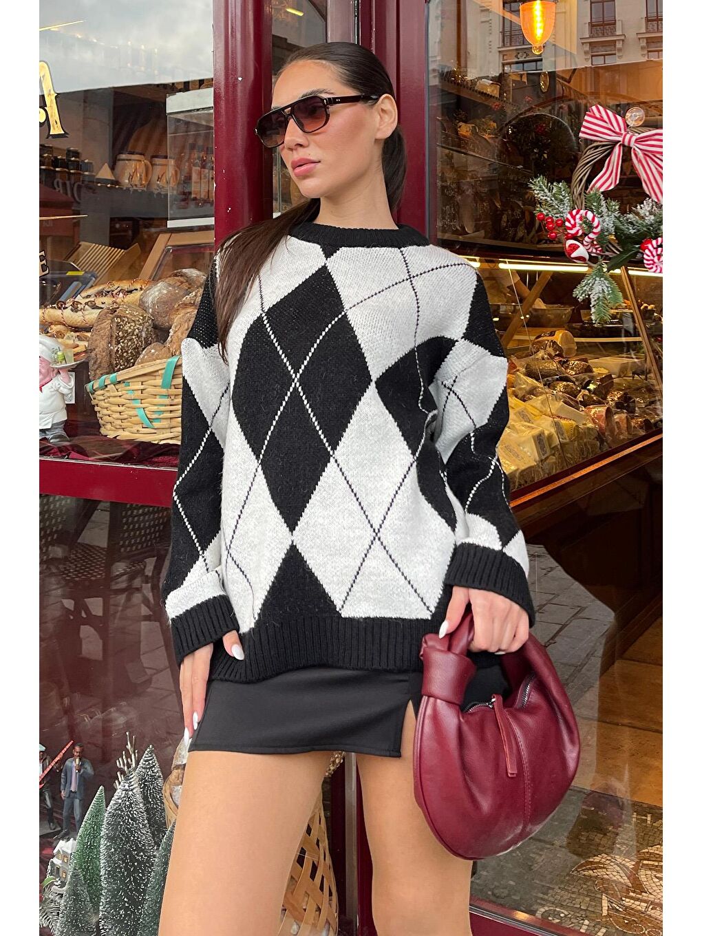 Madmext Beyaz Baklava Desen Kadın Triko Kazak Mg2190 - 2