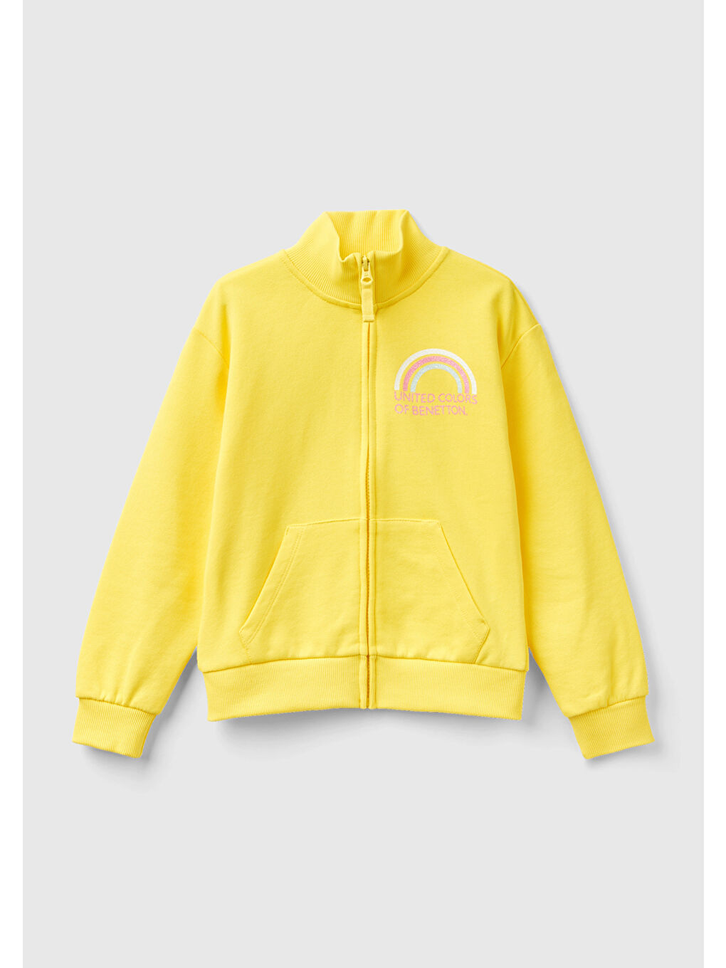 Kız Çocuk Sarı  Baskılı  Fermuarlı Sweatshirt