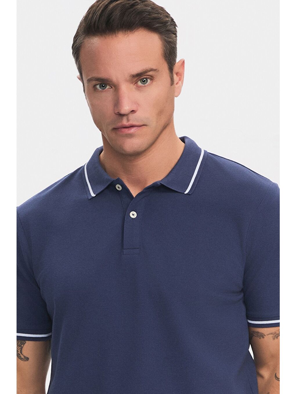 June Indigo Erkek Regular Fit %100 Pamuk Çizgi Detaylı Polo Yaka Tişört - 1