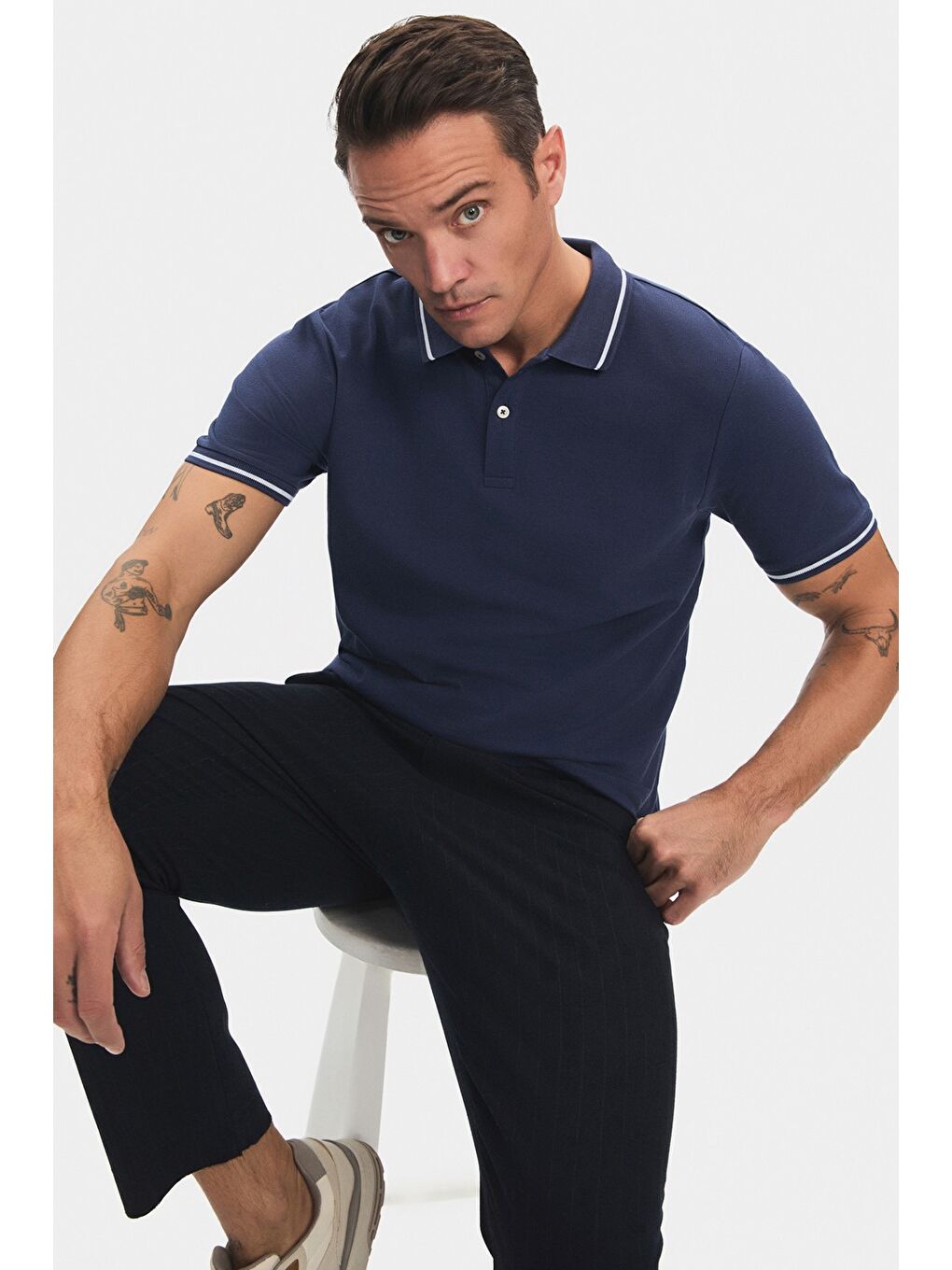 June Indigo Erkek Regular Fit %100 Pamuk Çizgi Detaylı Polo Yaka Tişört - 3