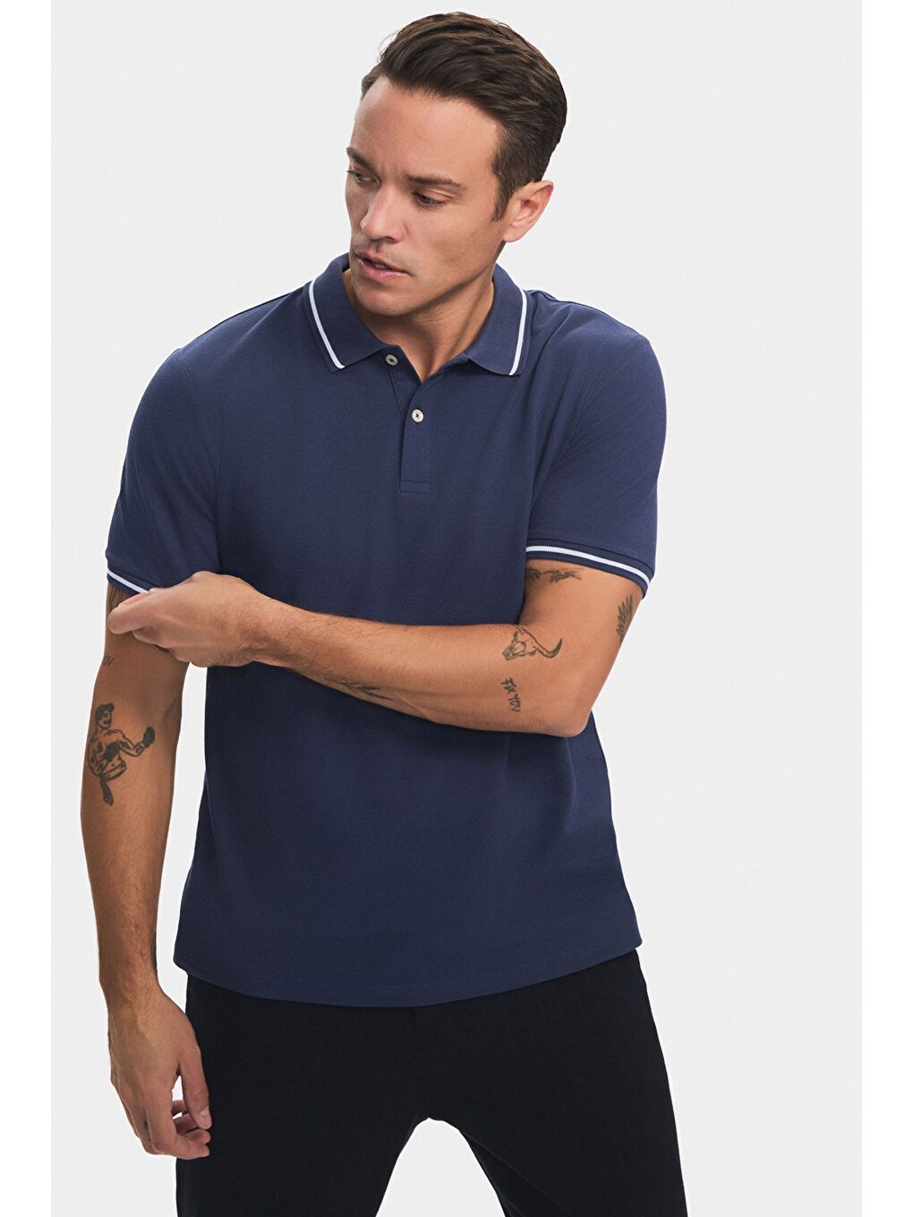 June Indigo Erkek Regular Fit %100 Pamuk Çizgi Detaylı Polo Yaka Tişört - 2