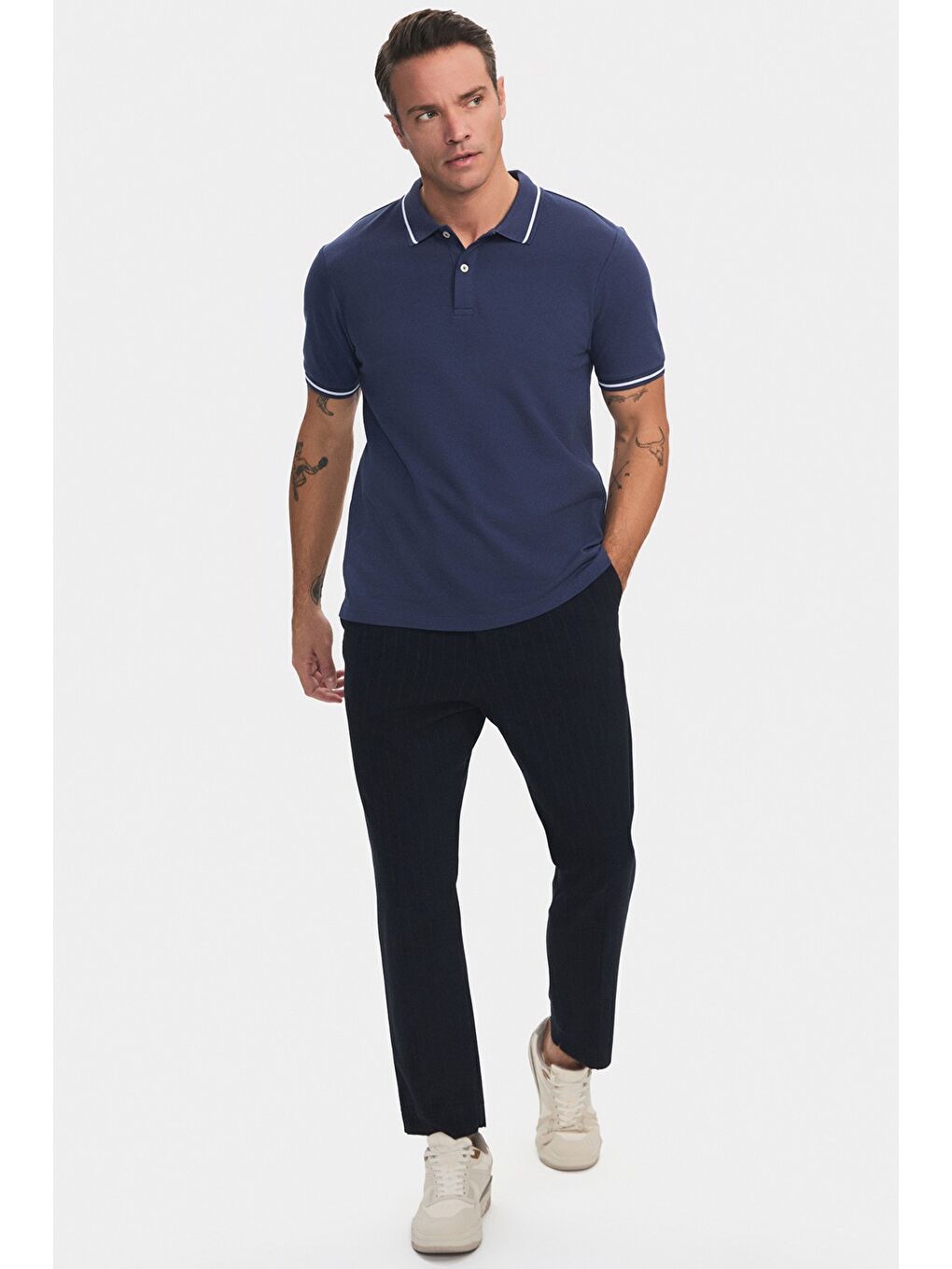 June Indigo Erkek Regular Fit %100 Pamuk Çizgi Detaylı Polo Yaka Tişört