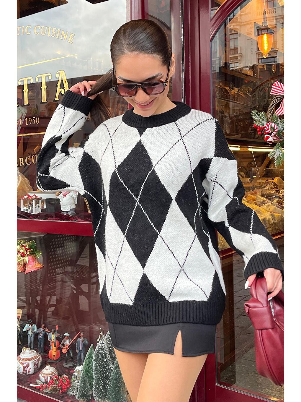 Madmext Beyaz Baklava Desen Kadın Triko Kazak Mg2190 - 5