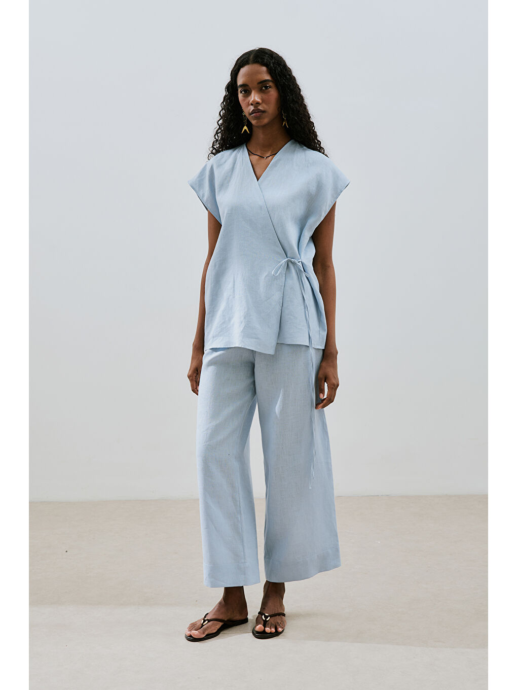 Keten Kolsuz Bluz Mavi-2