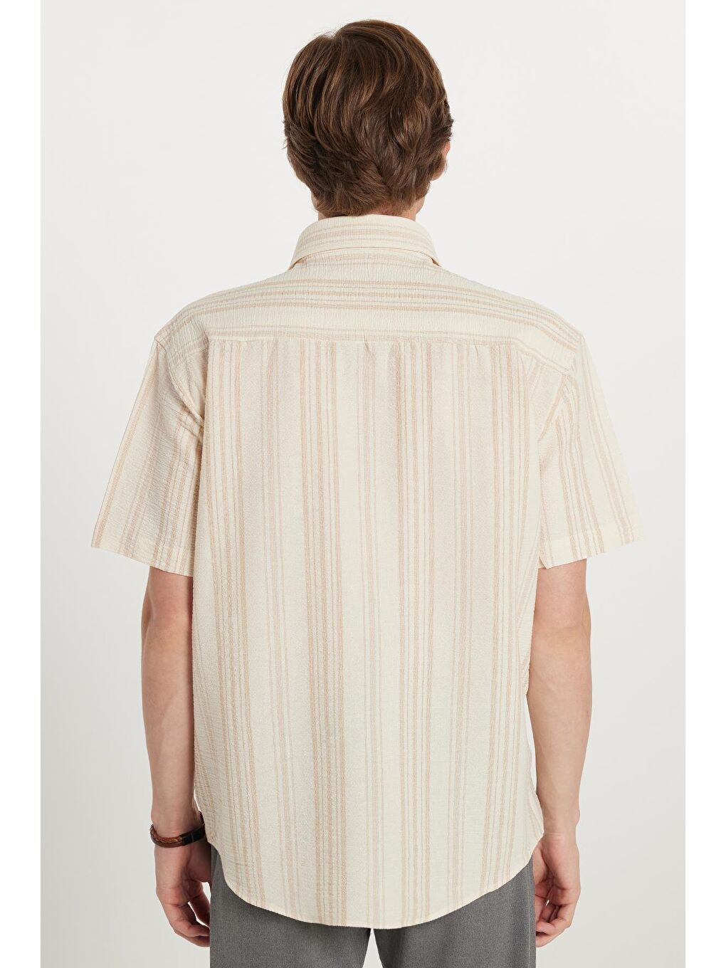 Karışık Erkek Relax Fit Rahat Kesim Kısa Kollu Çizgili Spor Yaka Gömlek-4