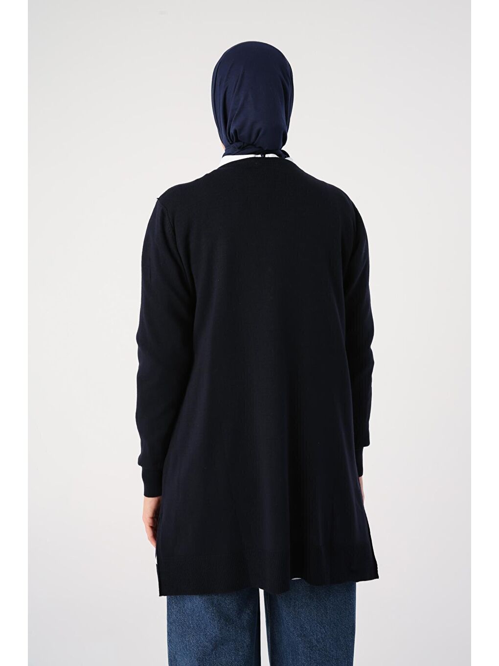 Lacivert V Yaka Uzun Triko Hırka-3