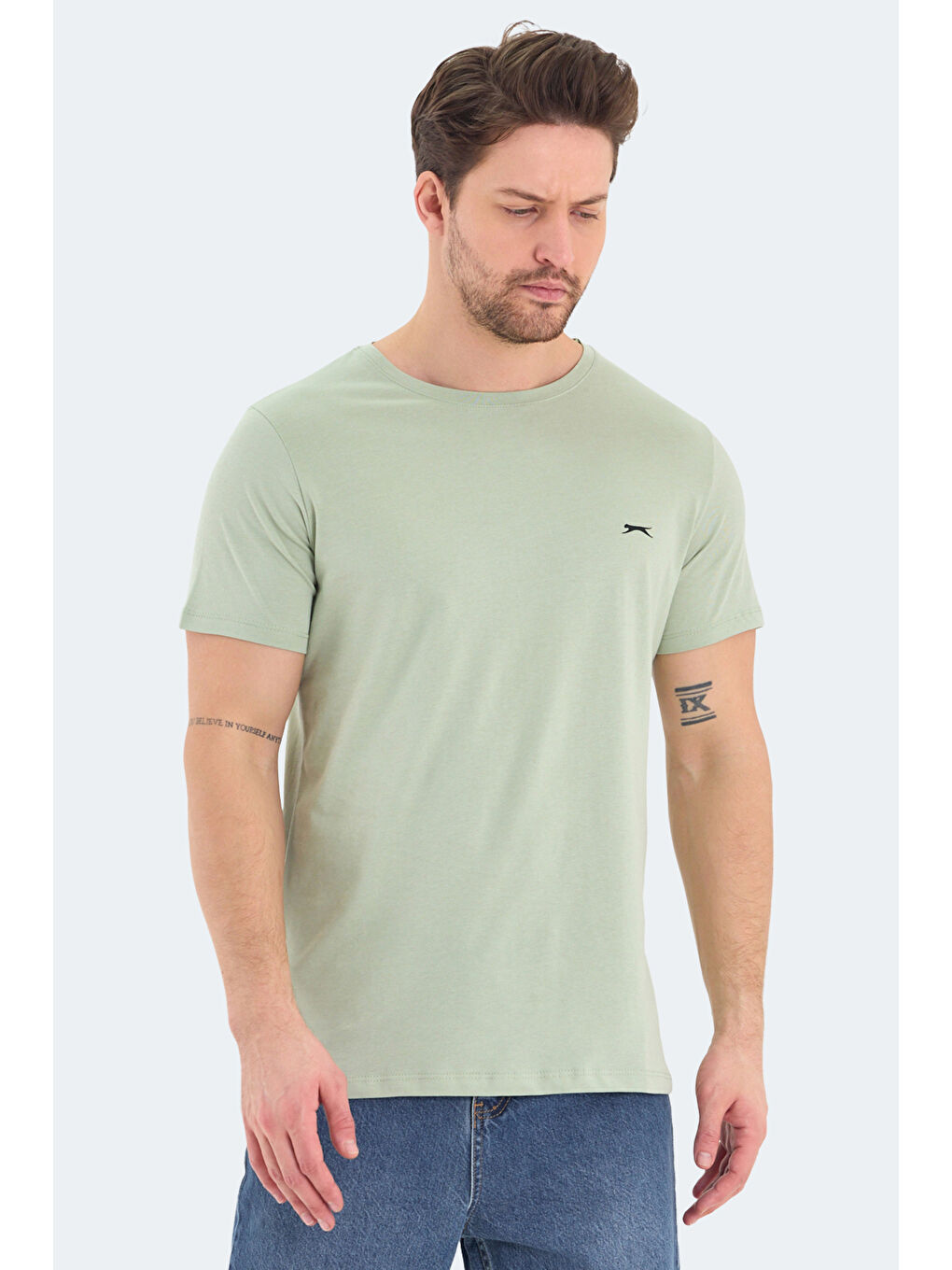 Turkuaz ROSALVA Erkek %100 Pamuk Tişört Su Yeşili-5