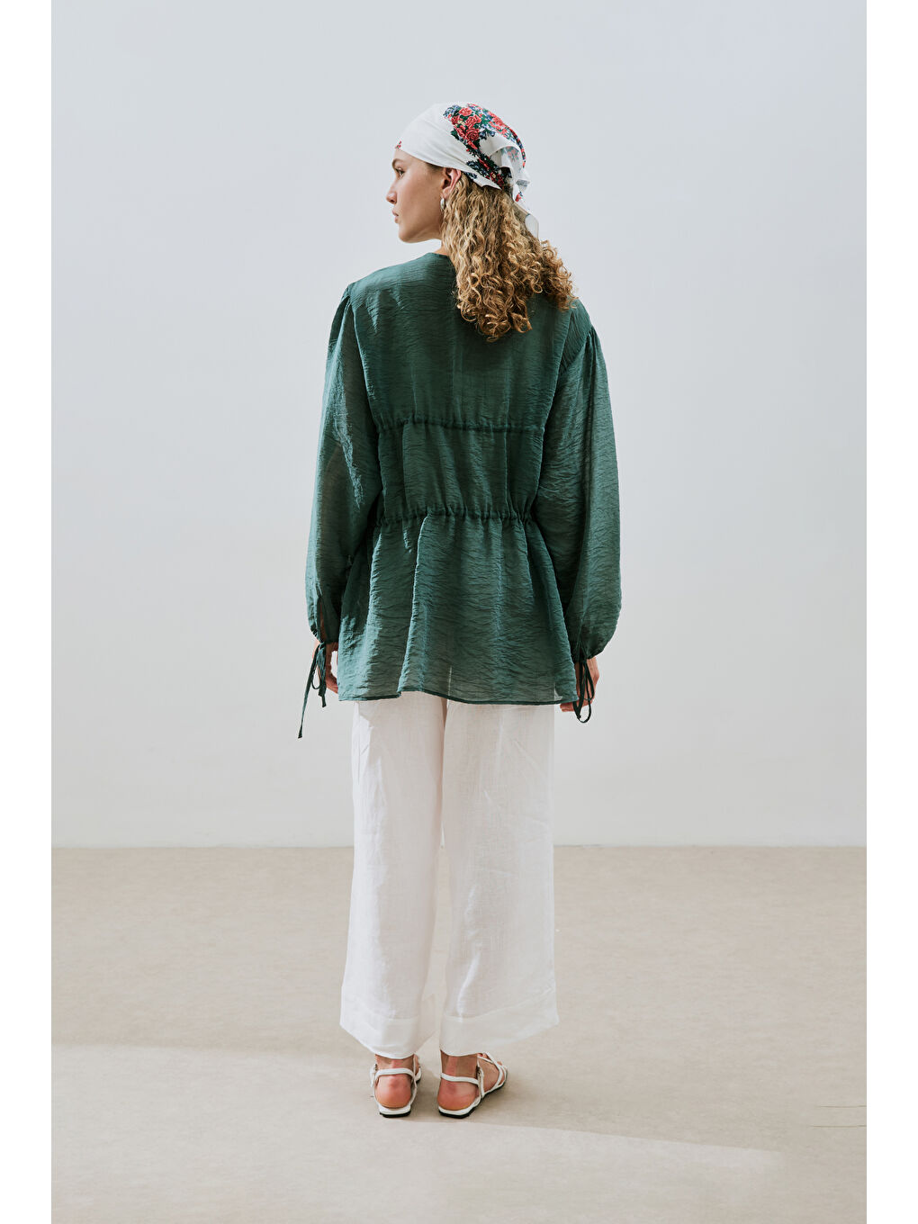 Büzgülü Bağlamalı Bluz Yeşil-4