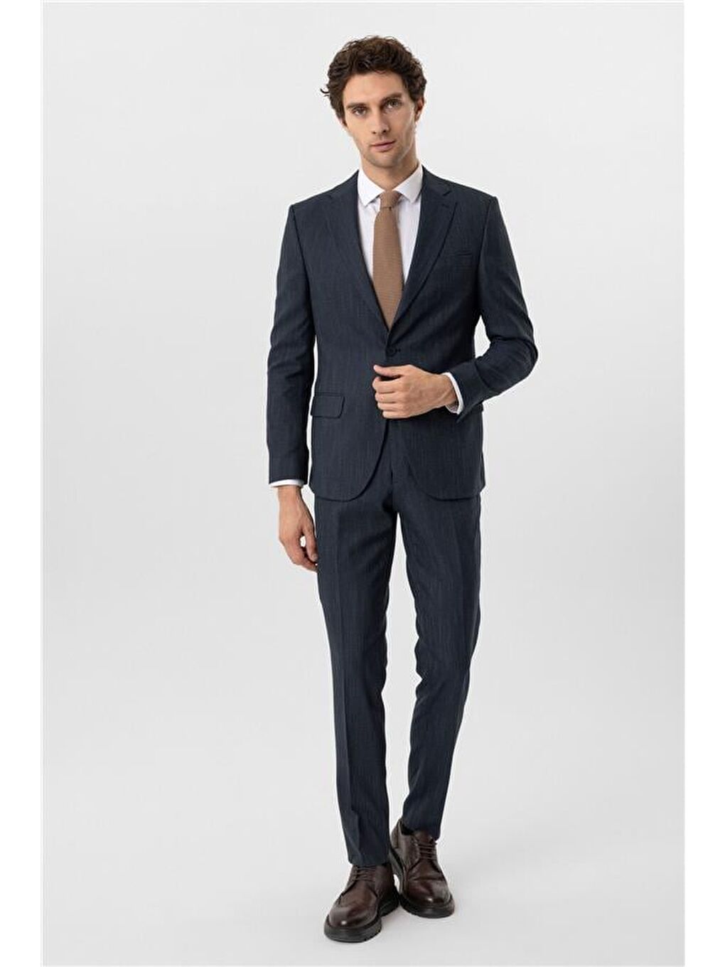 Lacivert Slim Desenli Mono Yaka 6 Drop Takım Elbise