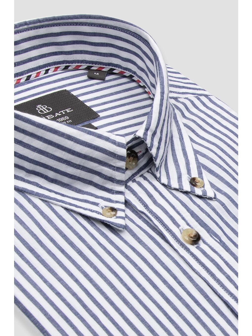 Alba Keten Pamuk Keten Karışımlı Comfort Fit Lacivert Düğmeli Yaka Erkek Çizgili Gömlek-1