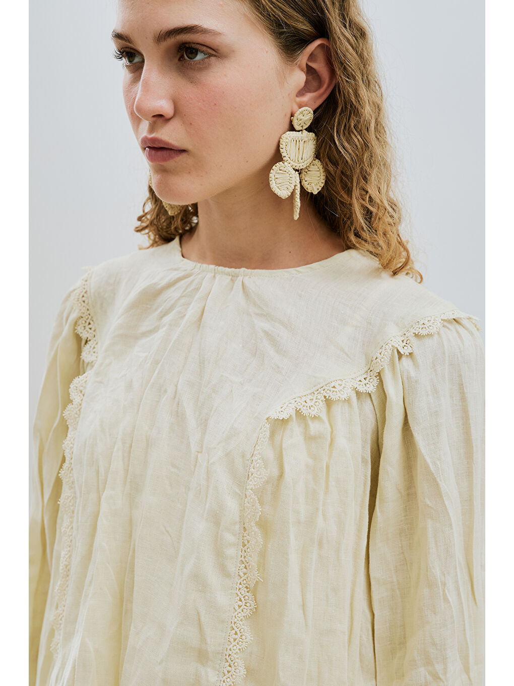 Keten Crush Efektli Bluz Sarı