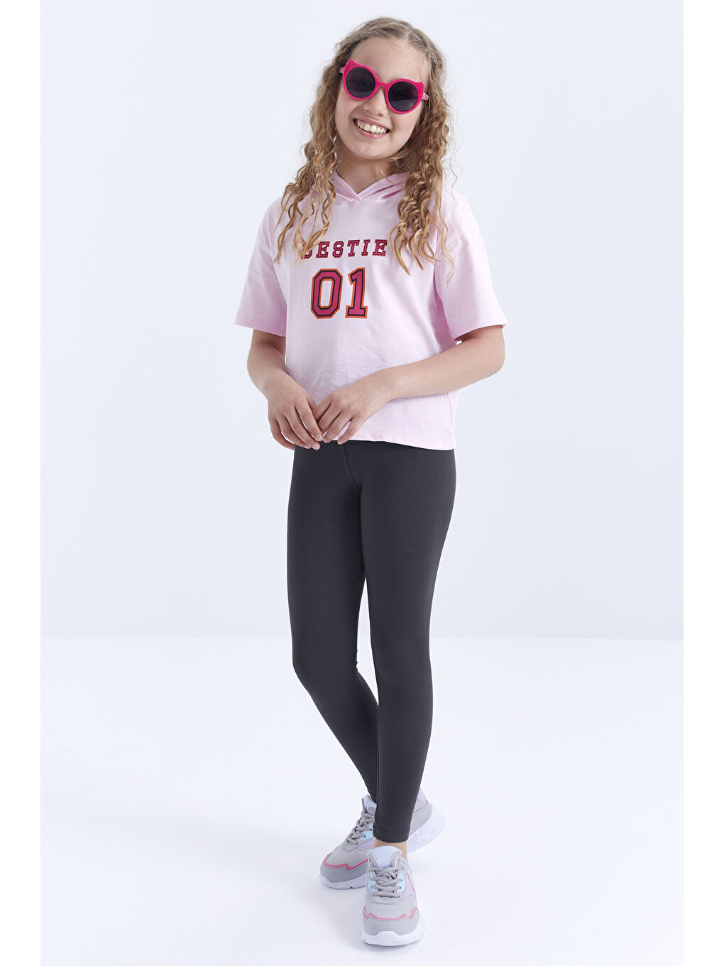 Antrasit Yüksek Bel Dar Paça Kız Çocuk Tayt - 75047-1