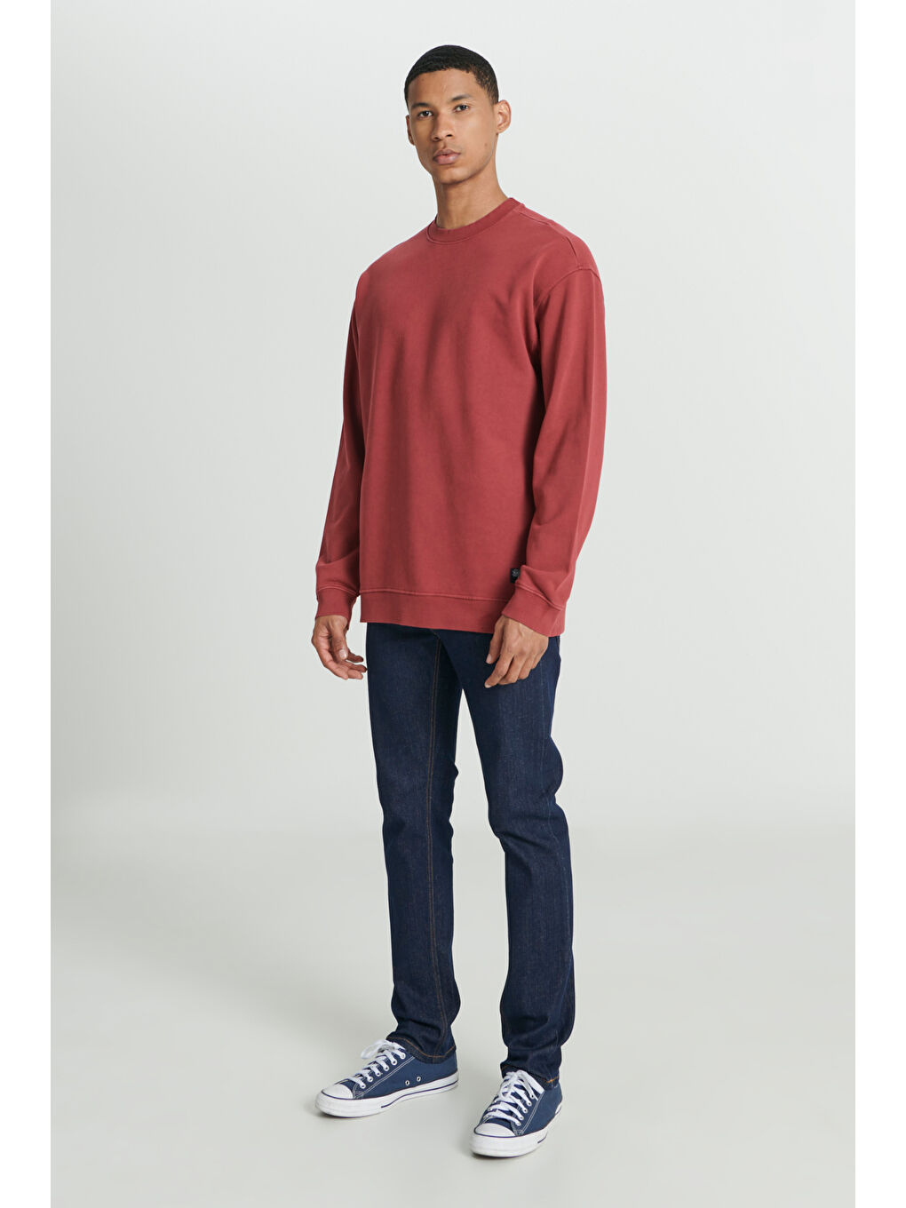 Pembe Loose Fit Rahat Kesim Bisiklet Yaka %100 Pamuk Gül Kurusu Sweatshirt-3