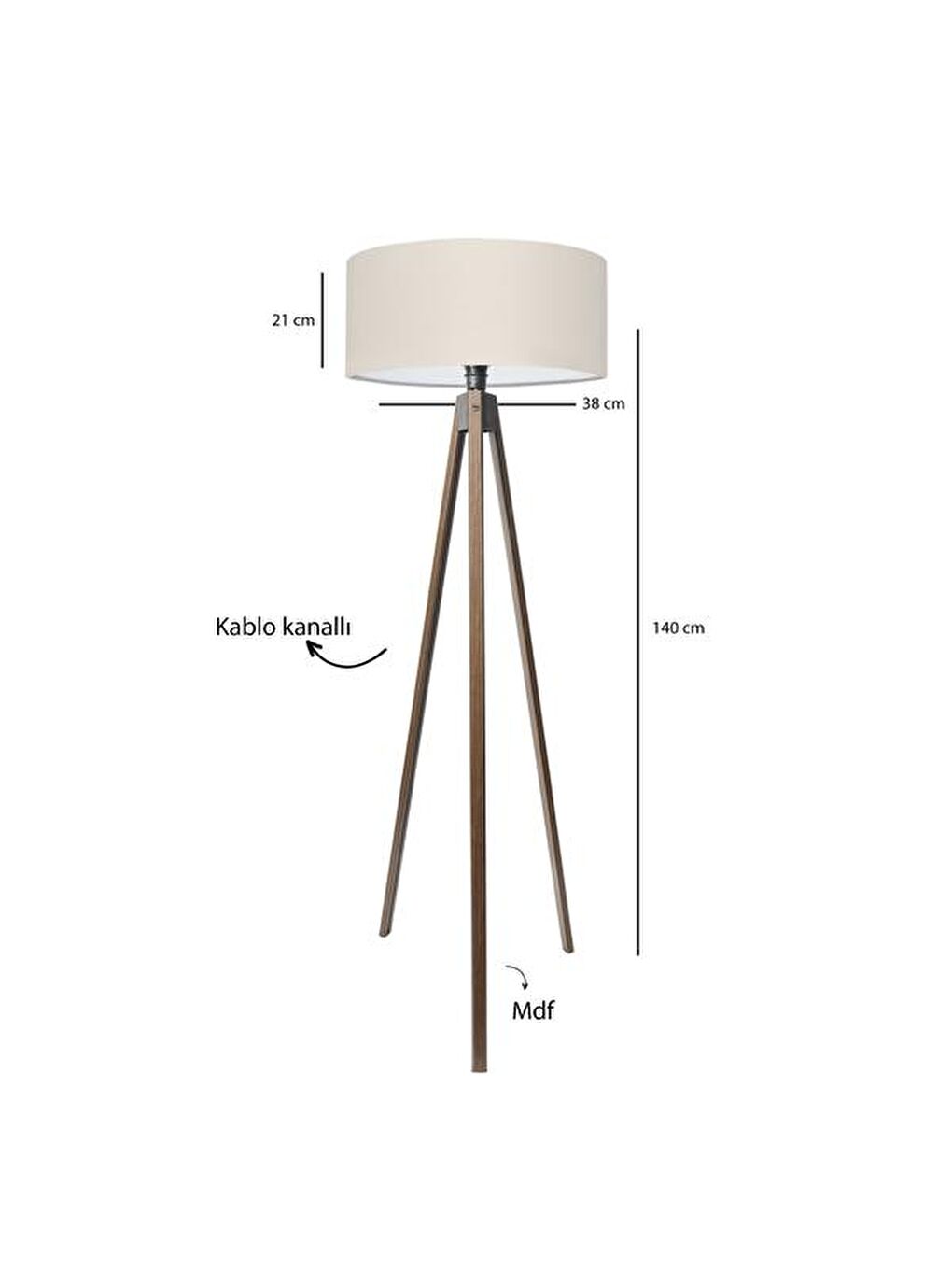 Ahşap Üç Ayaklı Lambader - Ceviz Ayak / Ekru Başlık-1