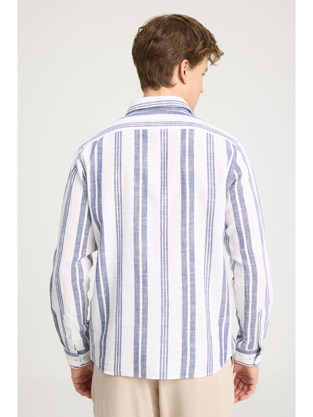 Relaxed Fit Geniş Kesim %100 Pamuk Lacivert Gömlek-4