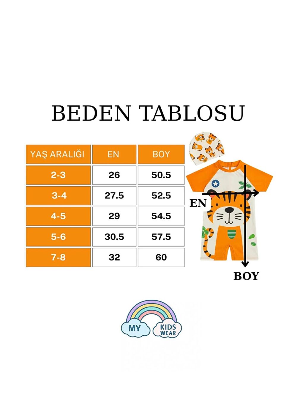 Turuncu Çocuk Desenli Mayo Takımı - Bone ve Güneş Gözlüğü Hediyeli 2'li Set 12713-2