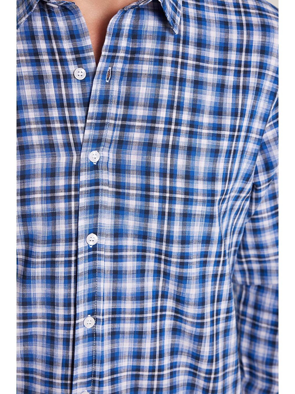 Karışık Erkek Slim Fit Dar Kesim %100 Pamuk Keten Doku Kareli Gömlek-2