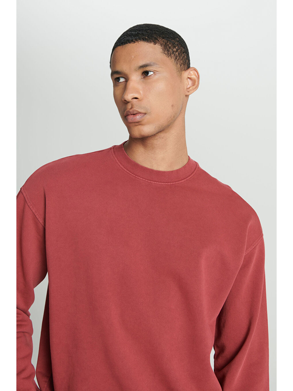 Pembe Loose Fit Rahat Kesim Bisiklet Yaka %100 Pamuk Gül Kurusu Sweatshirt-4