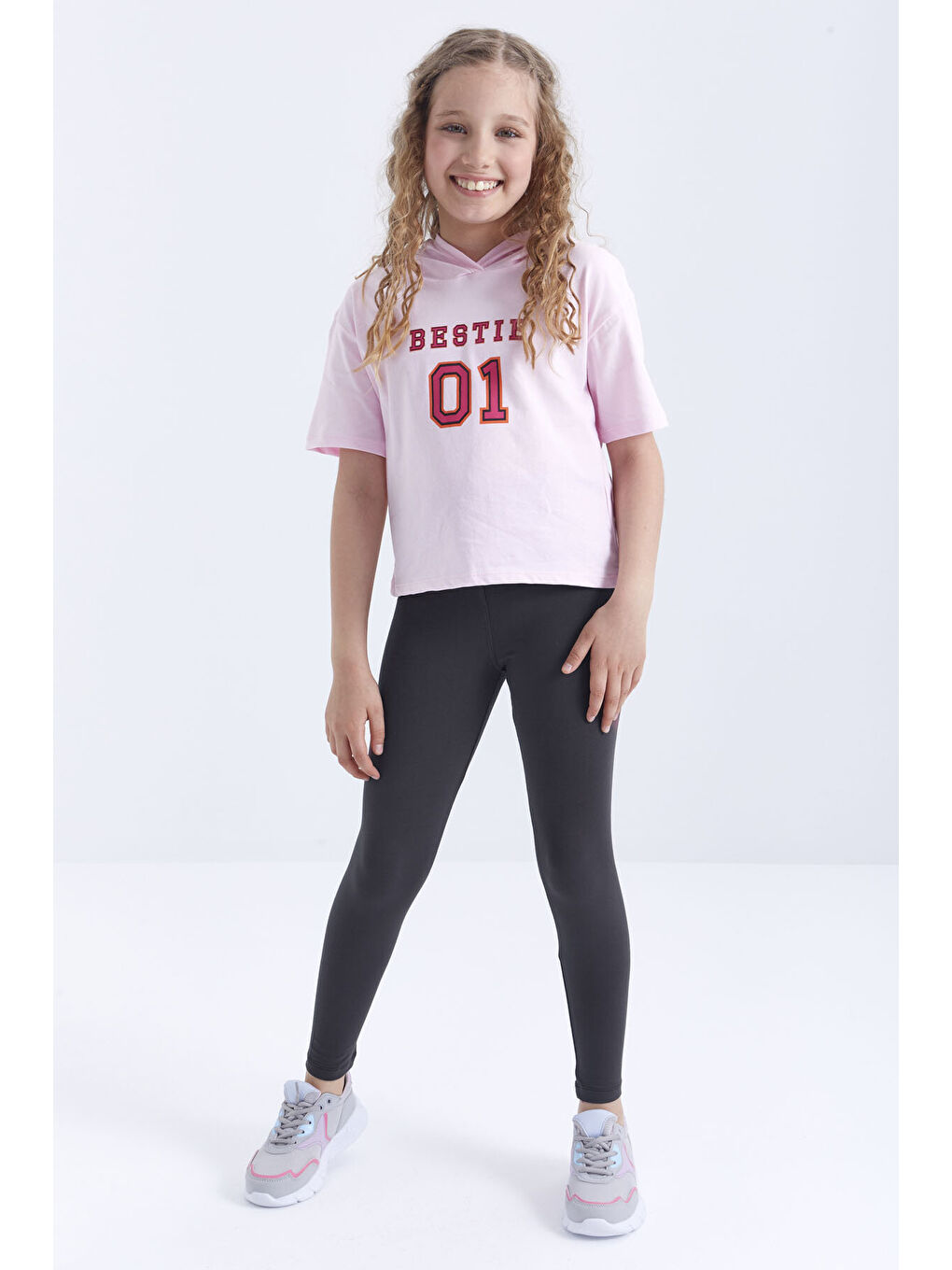 Antrasit Yüksek Bel Dar Paça Kız Çocuk Tayt - 75047-3