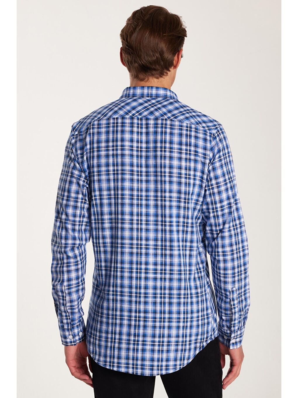 Karışık Erkek Slim Fit Dar Kesim %100 Pamuk Keten Doku Kareli Gömlek-4