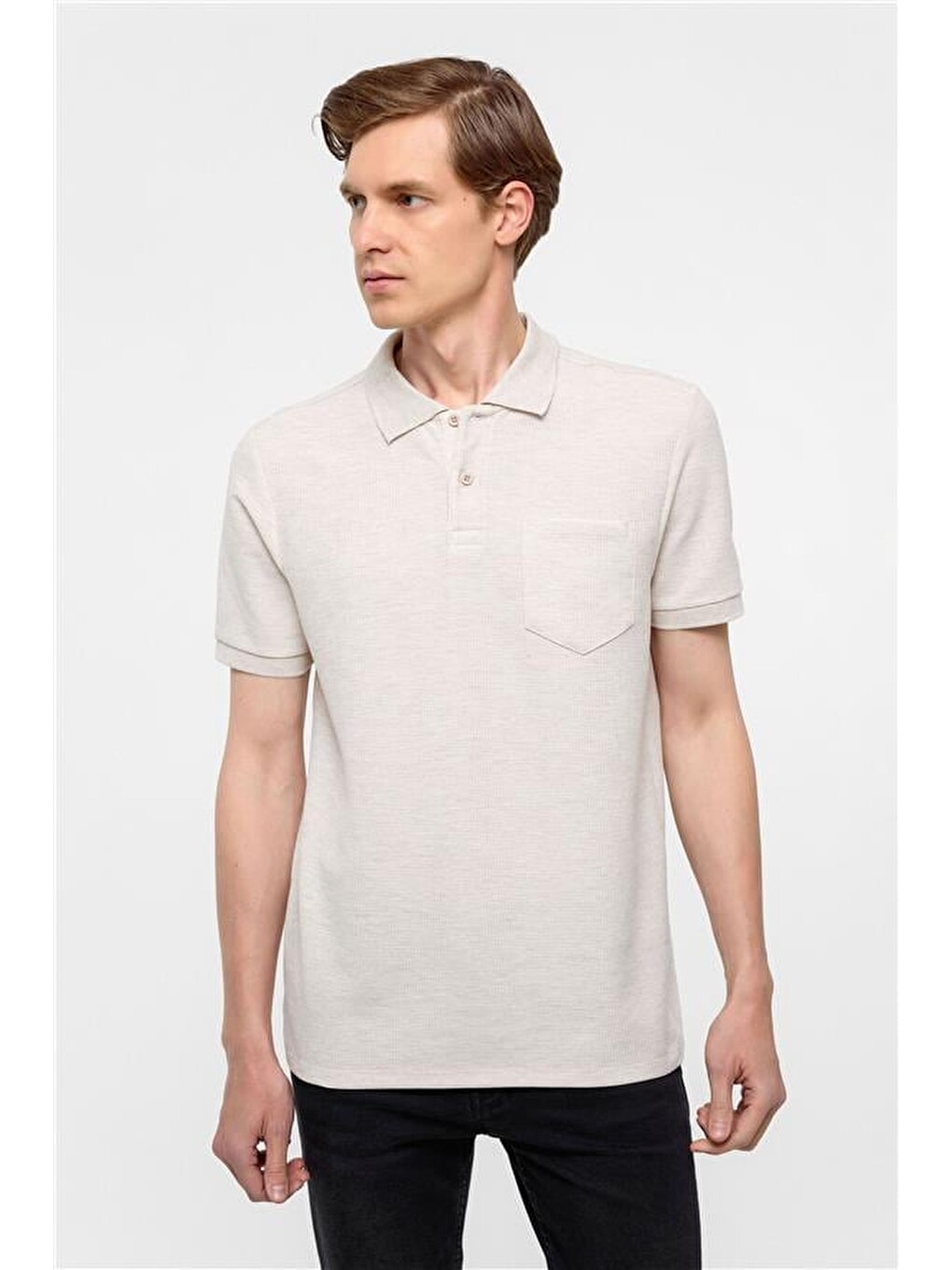 Bej Regular Armürlü Polo Yaka Tişört-2
