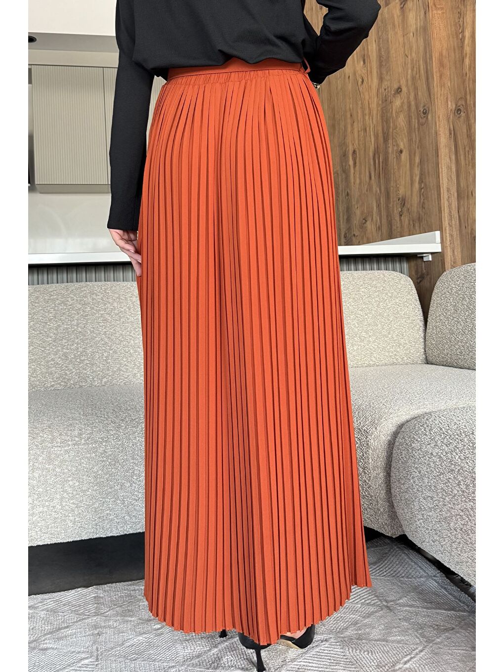 Kahverengi Kemerli Pileli Tesettür Etek (s,m,l,xl Uyumludur)-5