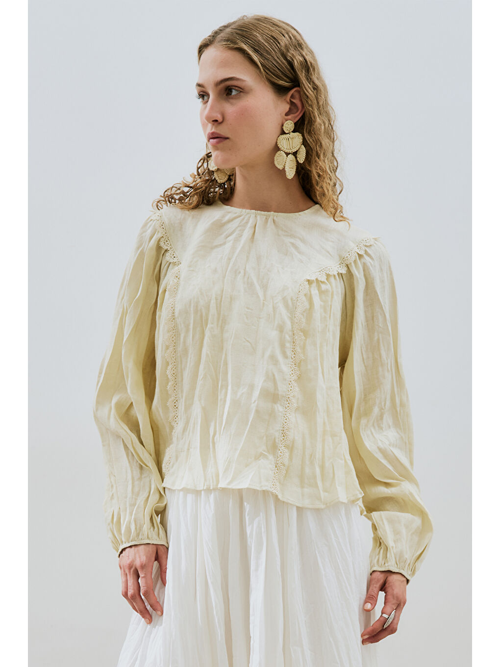 Keten Crush Efektli Bluz Sarı-1