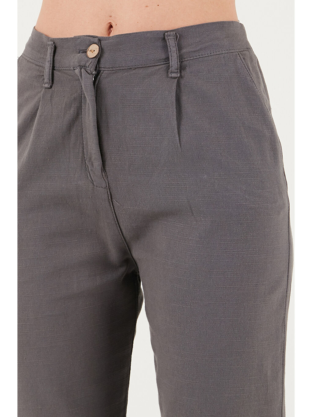 Antrasit Pamuklu Slim Fit Normal Bel Düz Paça Kadın Pantolon 668Y5121-5