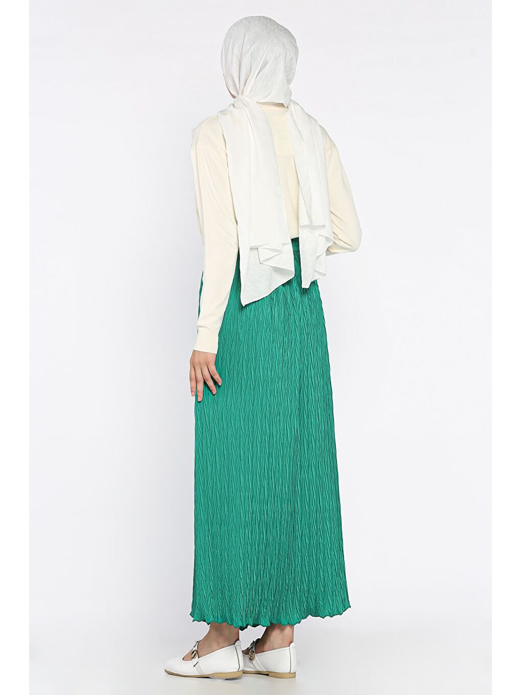 Yeşil Bel Lastikli Kendinden Desenli Tesettür Etek(s,m,l,xl Uyumludur)-5